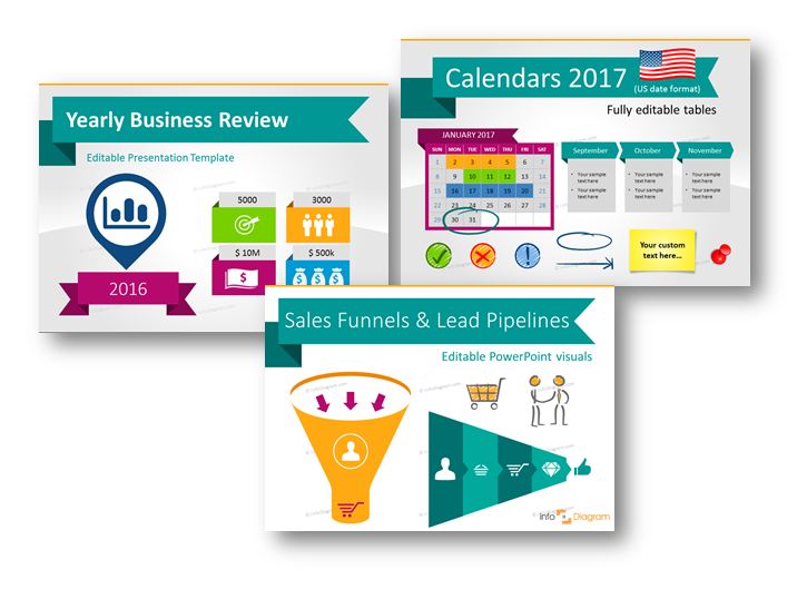 yearly business review calendars 2017 sales funnel icons