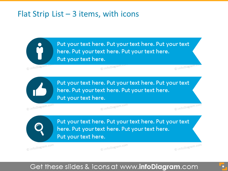 Flat Strip List with Circles for placing 3 items, with icons