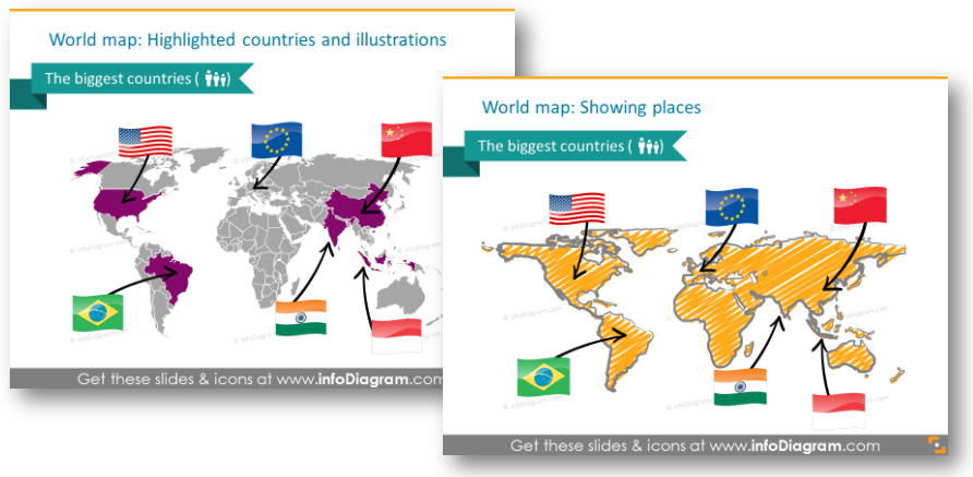 highlight countries world map scribble flat style