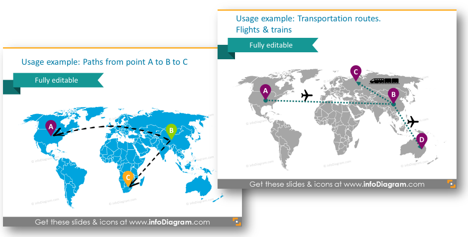 logistics transportation routs paths world editable map