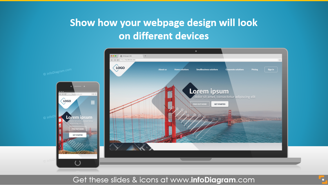 laptop smartphone present website mock-up ppt