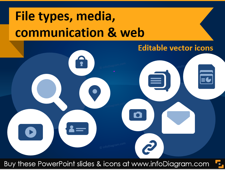 IT Icons for Office Files, Media and Web PPT Charts