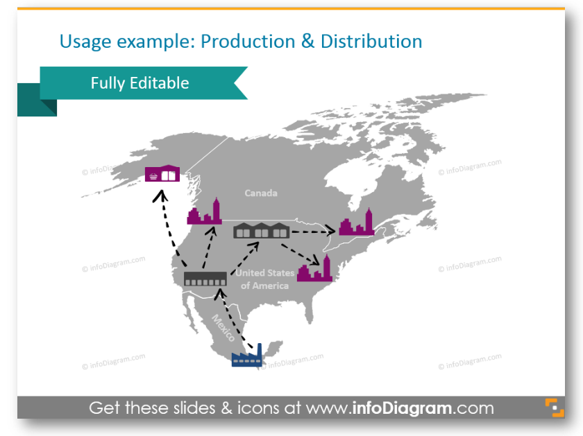 north america map logistics production distribution ppt