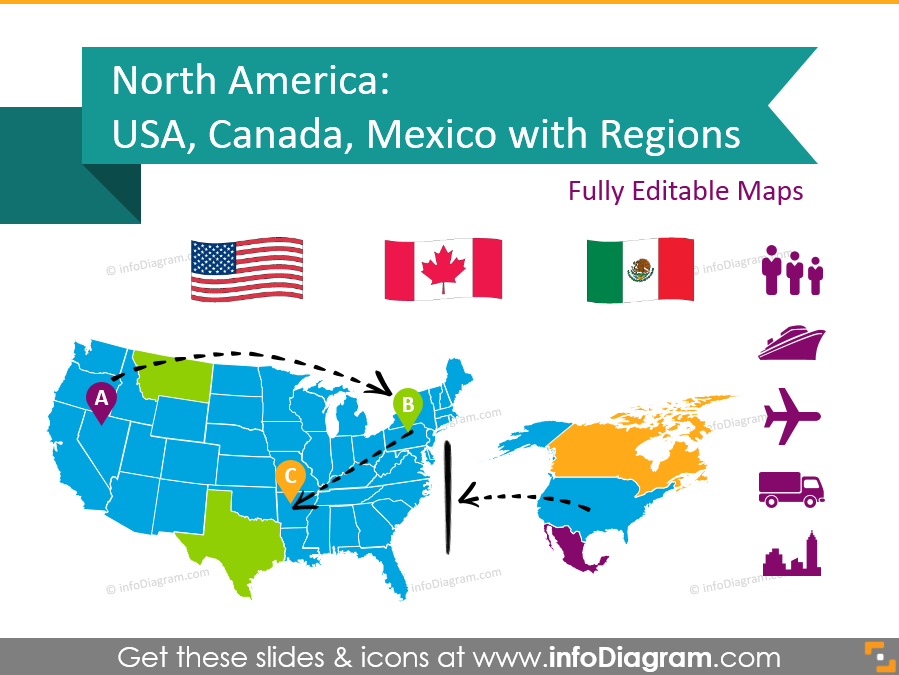 North America Map Templates for Awesome Slides: Countries and States