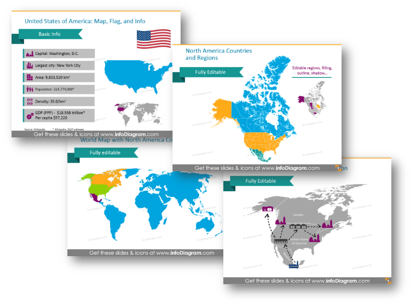 north america usa mexico map template ppt