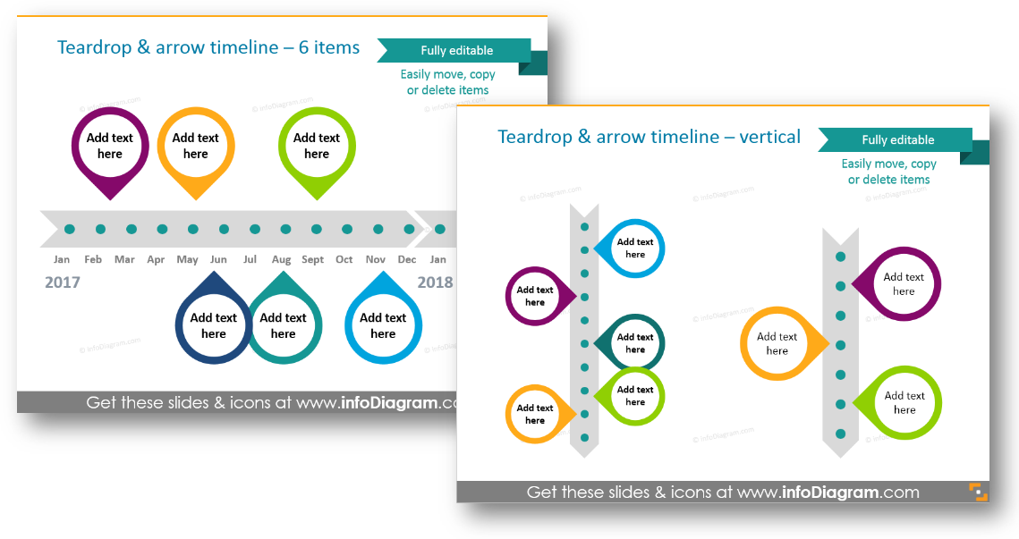 arrow teardrop timeline colored