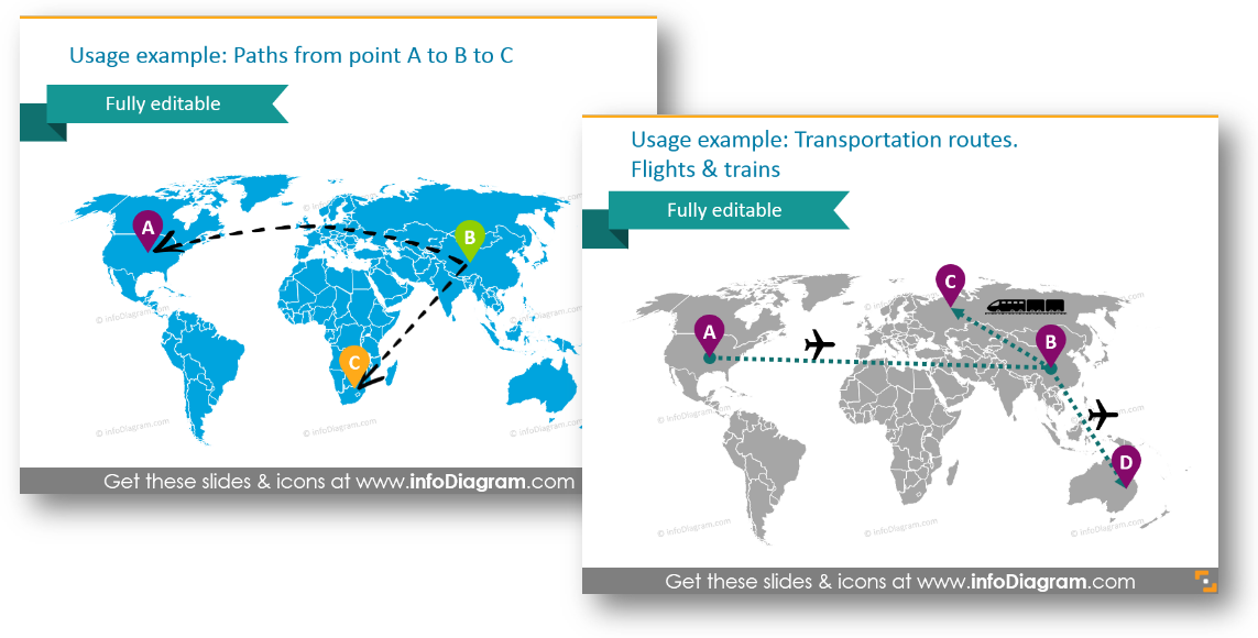 ink line hand drawn arrow world map template ppt