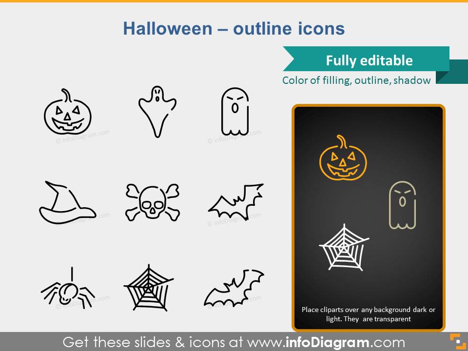 icons halloween ghost bat hat pumpkin ppt