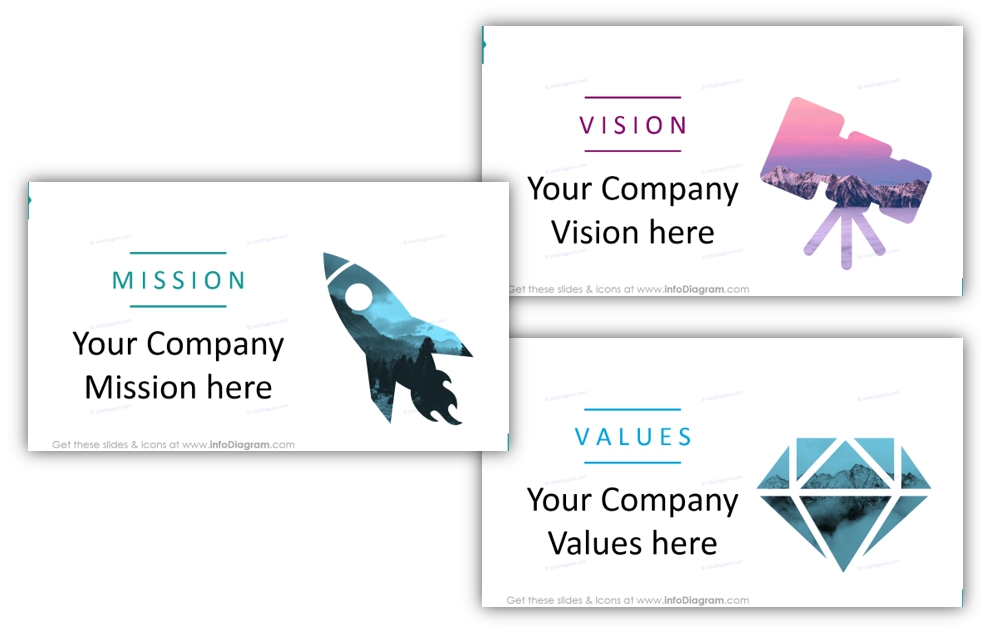 Example of the company vision mission values creative slides