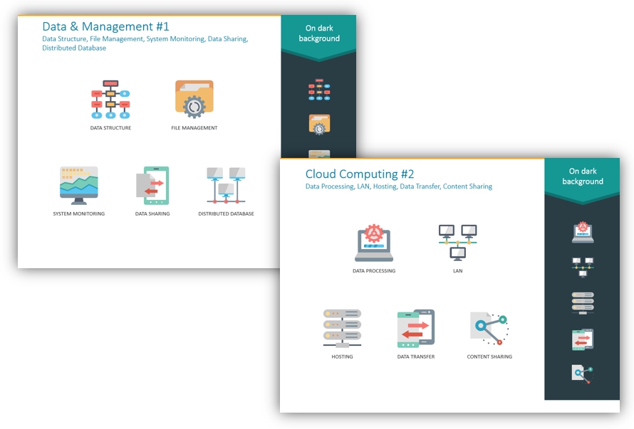 data and management, cloud computing PPT icons
