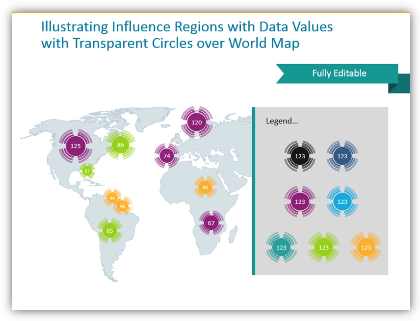 map graphics influence regions world map ppt