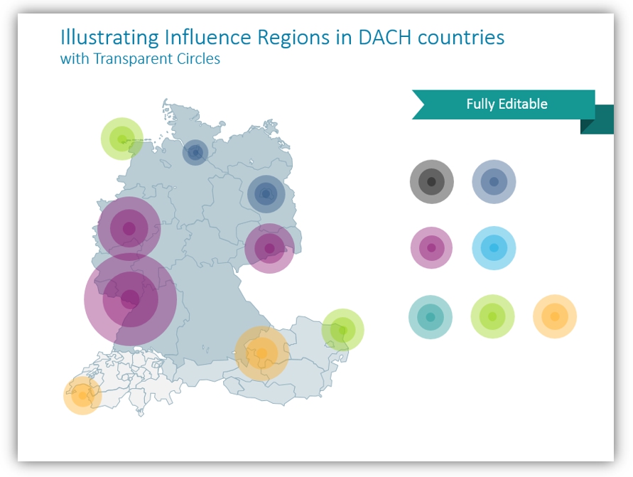 marketing slides map graphics influence regions illustration ppt