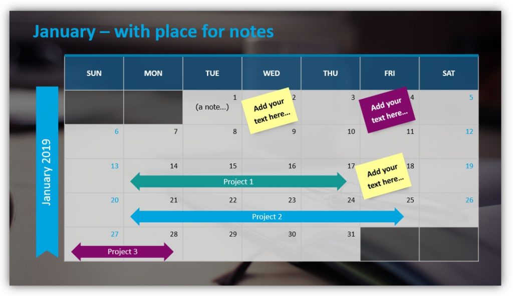 calendar graphics place for notes ppt