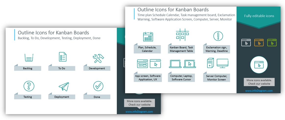 kanban boards outline symbols powerpoint