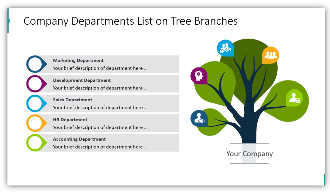 tree diagram company departments structure powerpoint