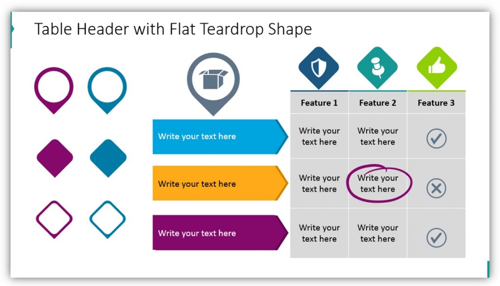 data table template teardrop shape ppt