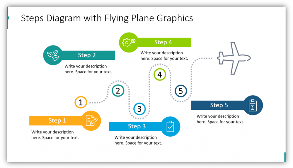 timeline graphics Steps Diagram with Flying Plane Graphics