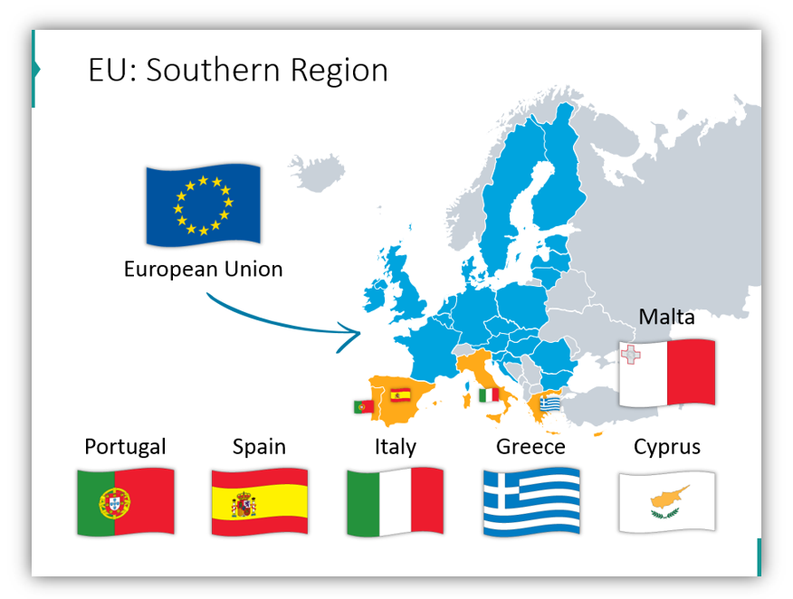 EU statistics Southern Region of Europe ppt map