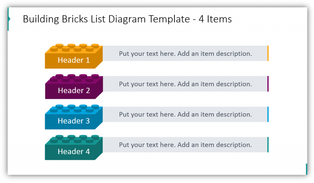 Building Brick graphics List Diagram Template - 4 Items