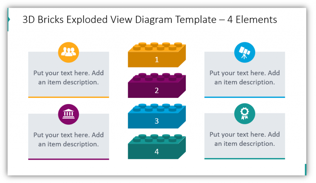 3D Bricks Exploded View Diagram Template – 4 Elements