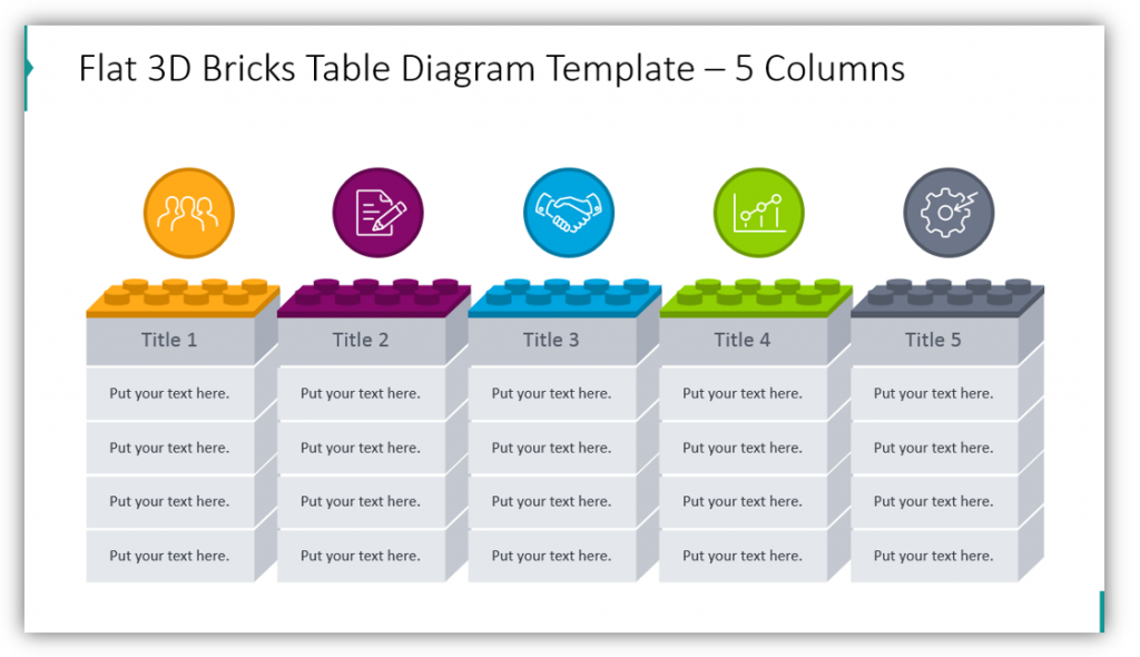 Flat 3D Brick graphics Table Diagram Template – 5 Columns