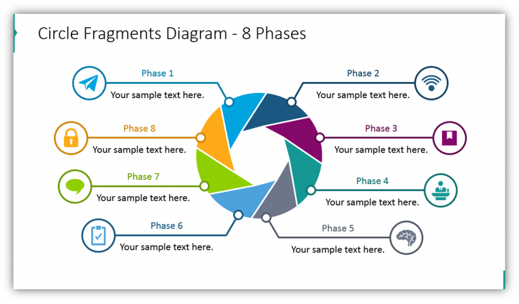 shutter and circle graphics Circle Fragments Diagram - 8 Phases 