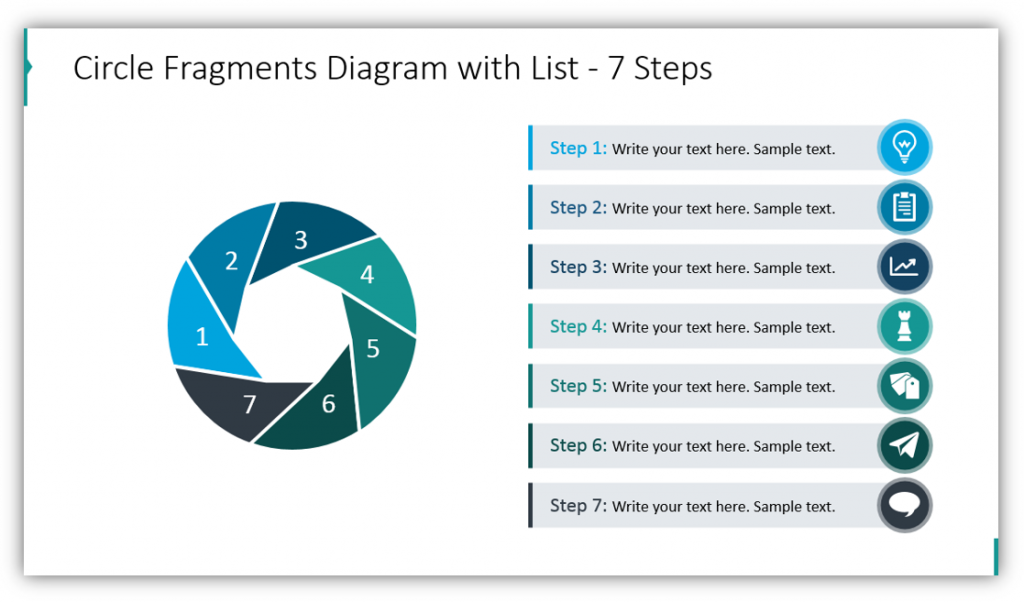 Circle Fragments Diagram with List - 7 Steps shutter and circle graphics