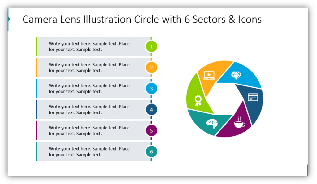 Camera Lens Illustration Circle with 8 Sectors and Icons
