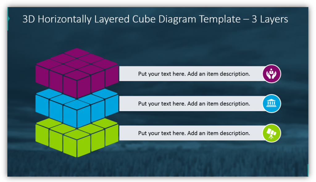 3D Horizontally Layered Cube Diagram Template – 3 Layers