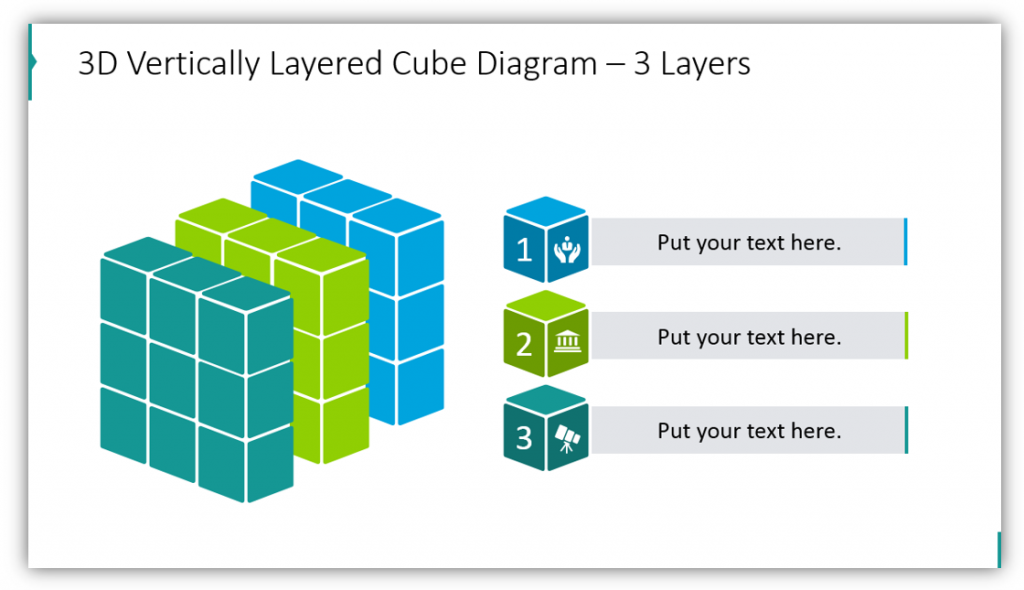 3D Vertically Layered Cube Diagram – 3 Layers