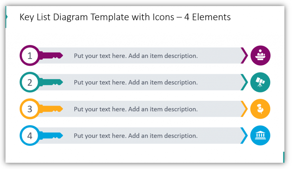 Key List Diagram Template with Icons – 4 Elements