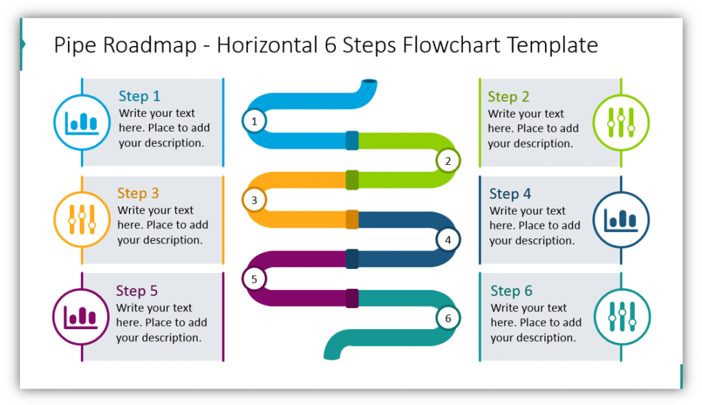 Pipe Roadmap Horizontal 6 Steps Flowchart Template