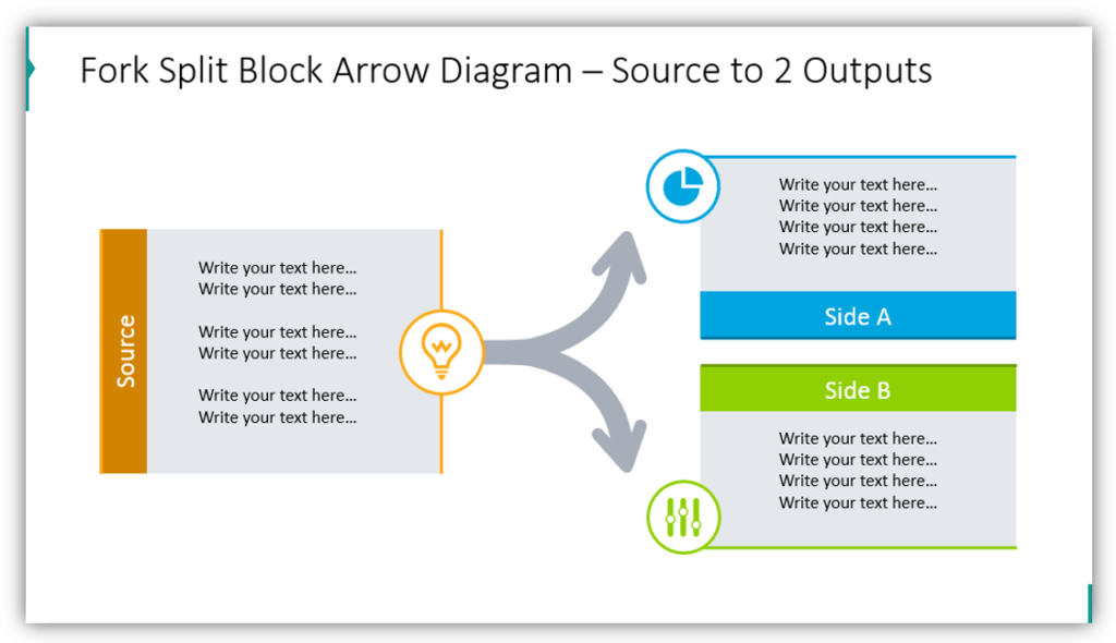 Fork Split Block Arrow Diagram – Source to 2 Outputs