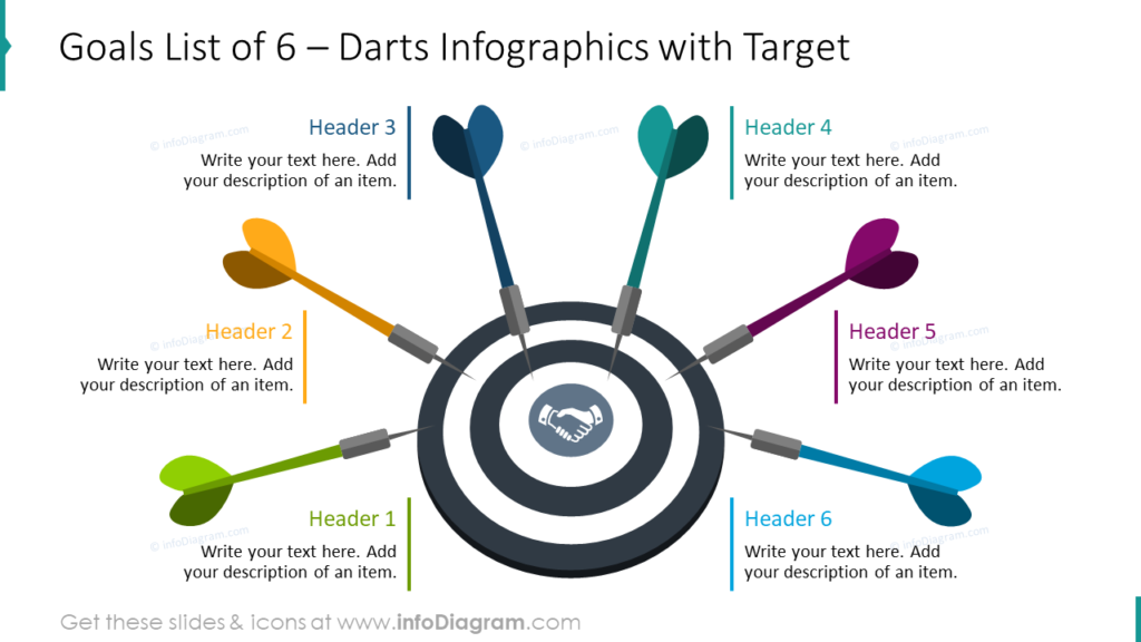 Goals List of 6 – Darts Infographics with Target