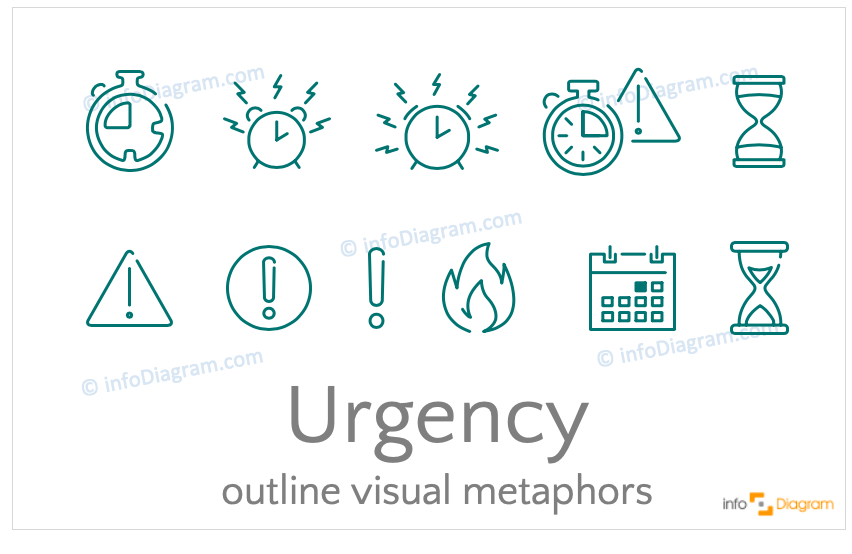 Urgency concept icons symbols outline for PowerPoint