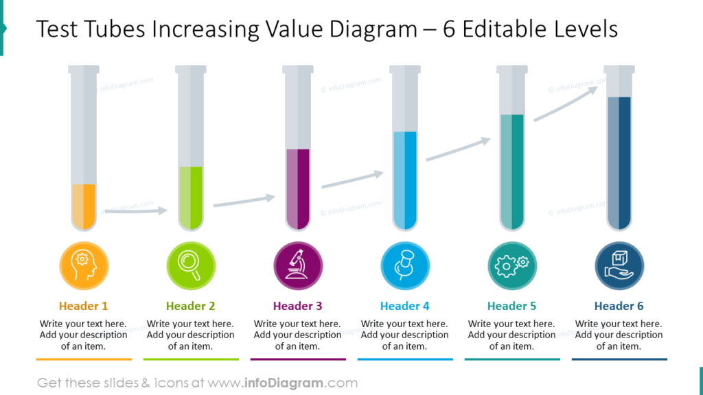 Test Tubes Increasing Value Diagram – 6 Editable Levels