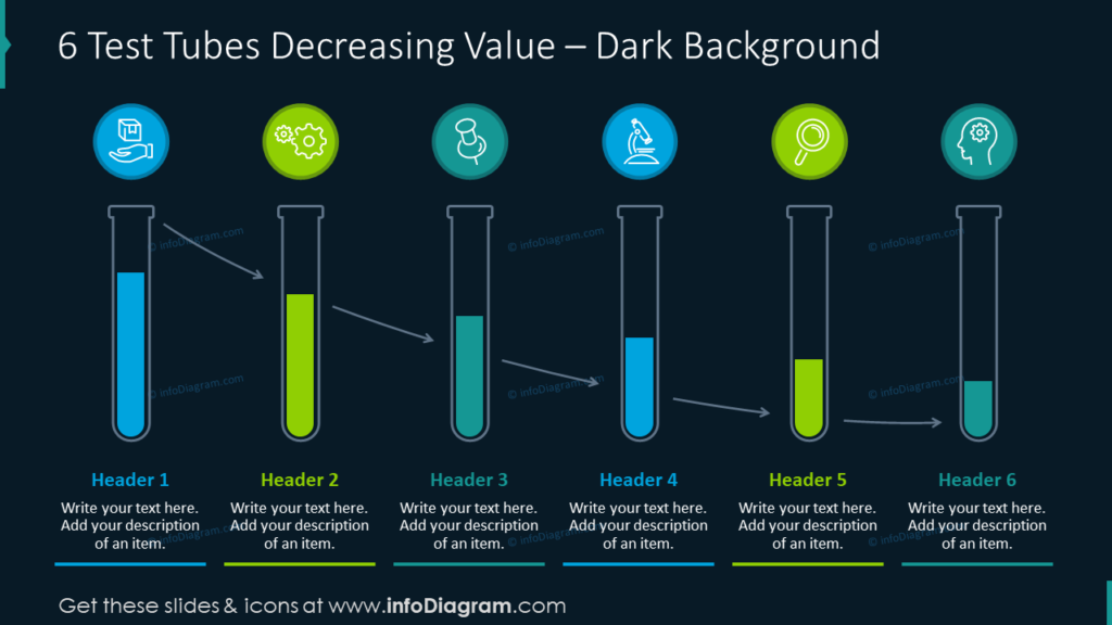 6 Test Tubes Decreasing Value – Dark Background