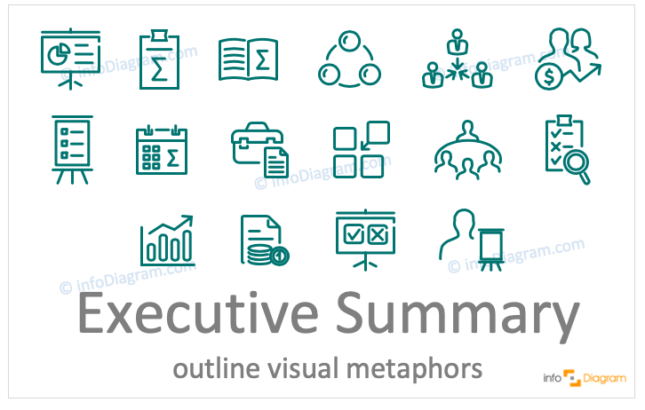 Executive summary concept icons symbols outline for PowerPoint