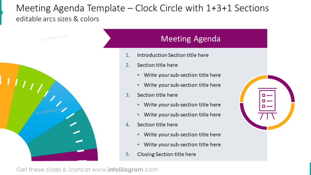 Meeting Agenda Template – Clock Circle with 1+3+1 Sections 