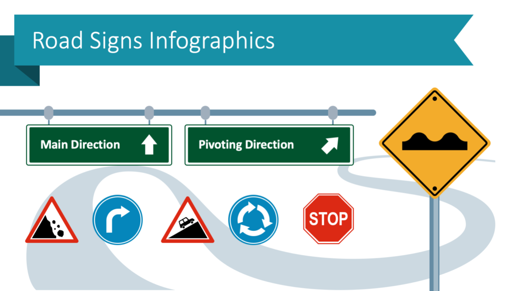 Use Road Sign PPT Infographics to Show Strategies, Processes and Work Rules Creatively