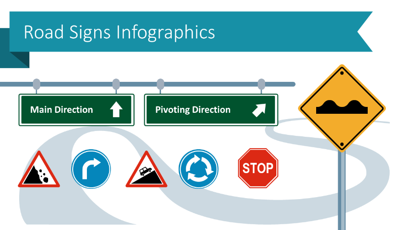 Use Road Sign PPT Infographics to Show Strategies, Processes and Work Rules Creatively