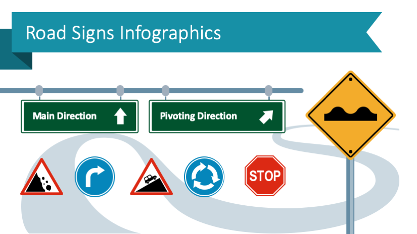 Use Road Sign PPT Infographics to Show Strategies, Processes and Work Rules Creatively