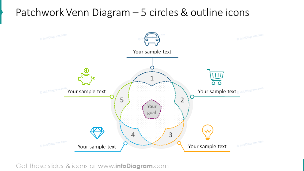 5 circles Venn diagram illustrated with outline icons