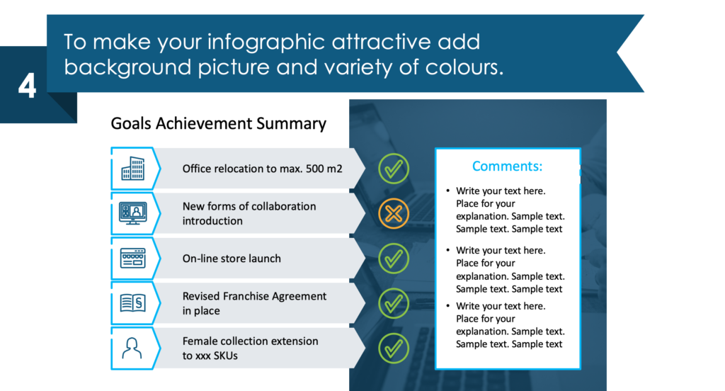 guide on creating Goals Achievement Summary slide fourth step