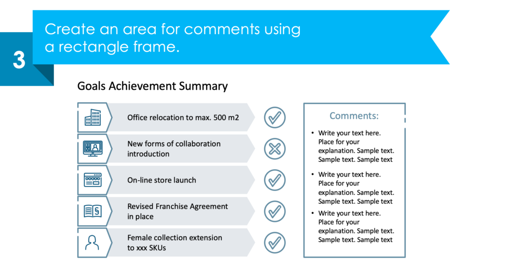 guide on creating Goals Achievement Summary slide third step