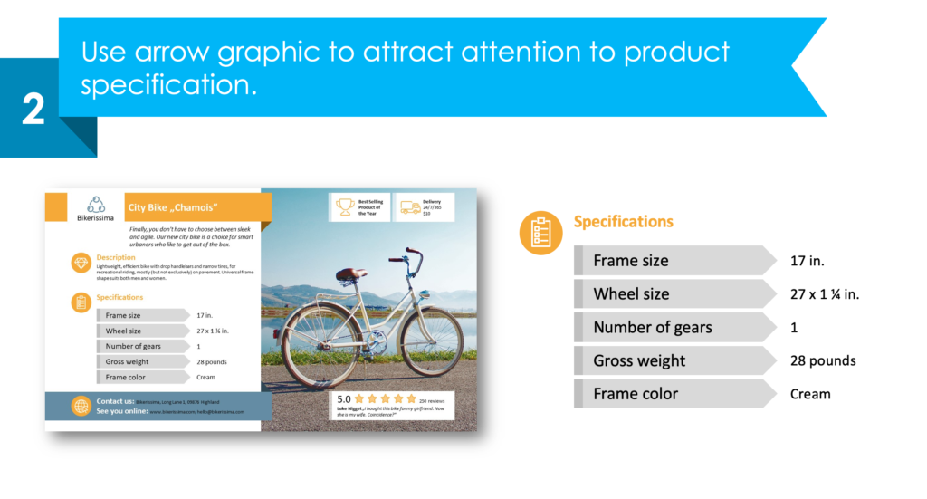 Guide on how to enrich product one-pager with stylish ppt infographic step 2