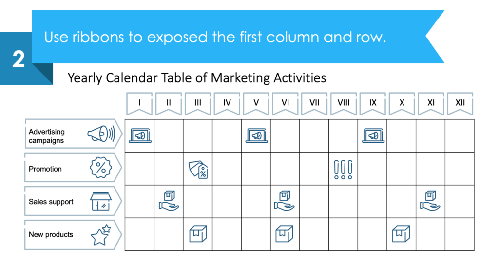 guide on how to transform standard PowerPoint calendar table into an eye-catching creative step 2