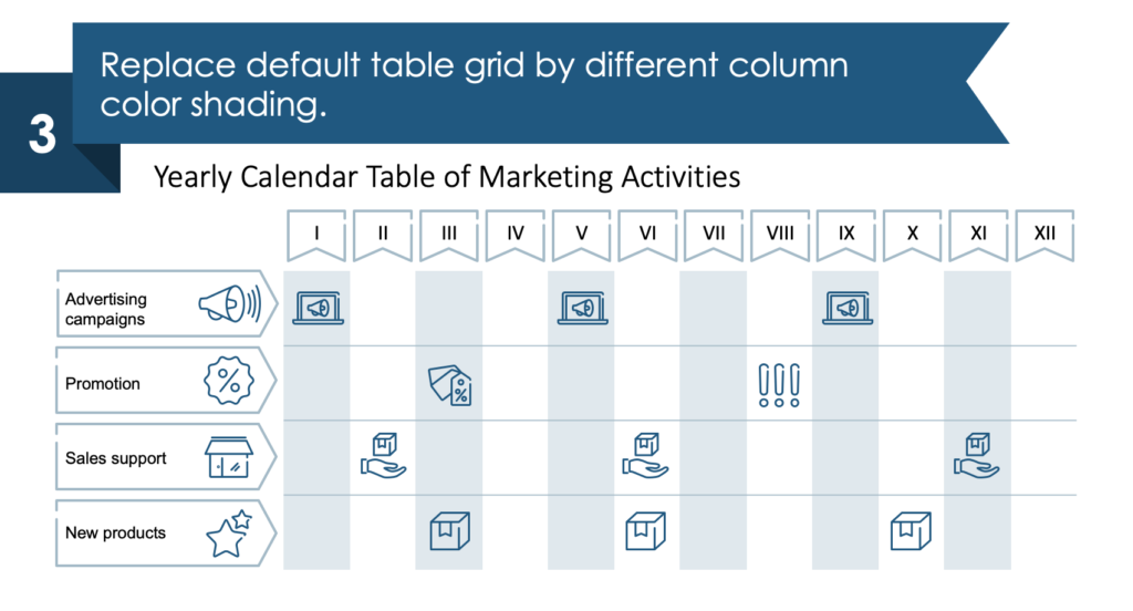 guide on how to transform standard PowerPoint calendar table into an eye-catching creative step 3 