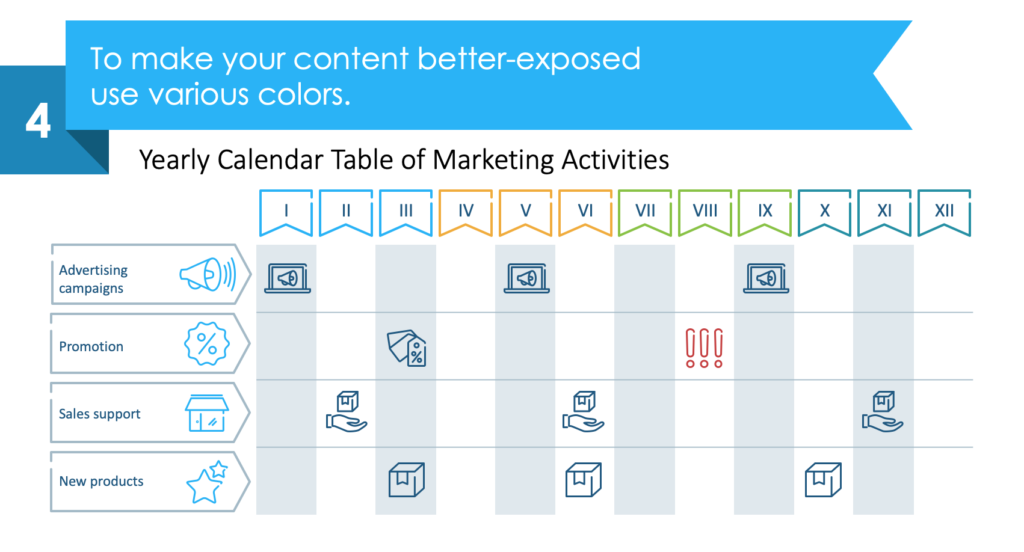 guide on how to transform standard PowerPoint calendar table into an eye-catching creative step 4