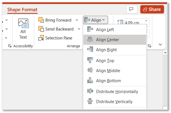 Alignment of texts, charts and tables design ppt tips menu controls align